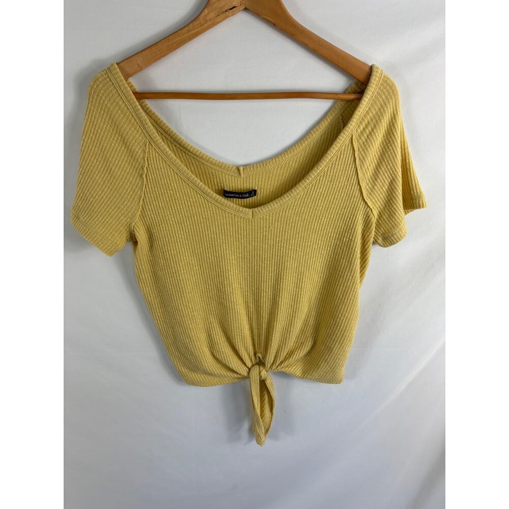 Abercrombie & Fitch Ribbed Slouchy Tie Bottom Crop Top Yellow Size Small